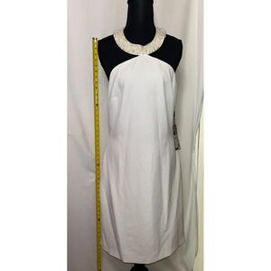 Karl Lagerfeld Paris Halter Mini Dress White Pearl Beaded‎ Neckline Women's 8